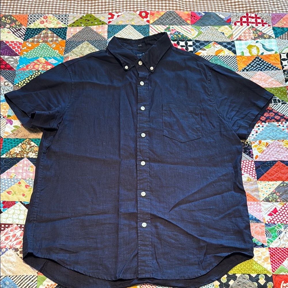 J Crew Men's Navy linen Button-Down Shirt